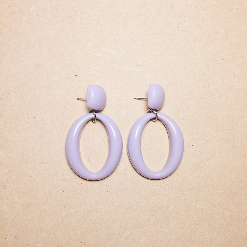 Vintage light purple exaggerated oval earrings - ต่างหู - เรซิน สีม่วง