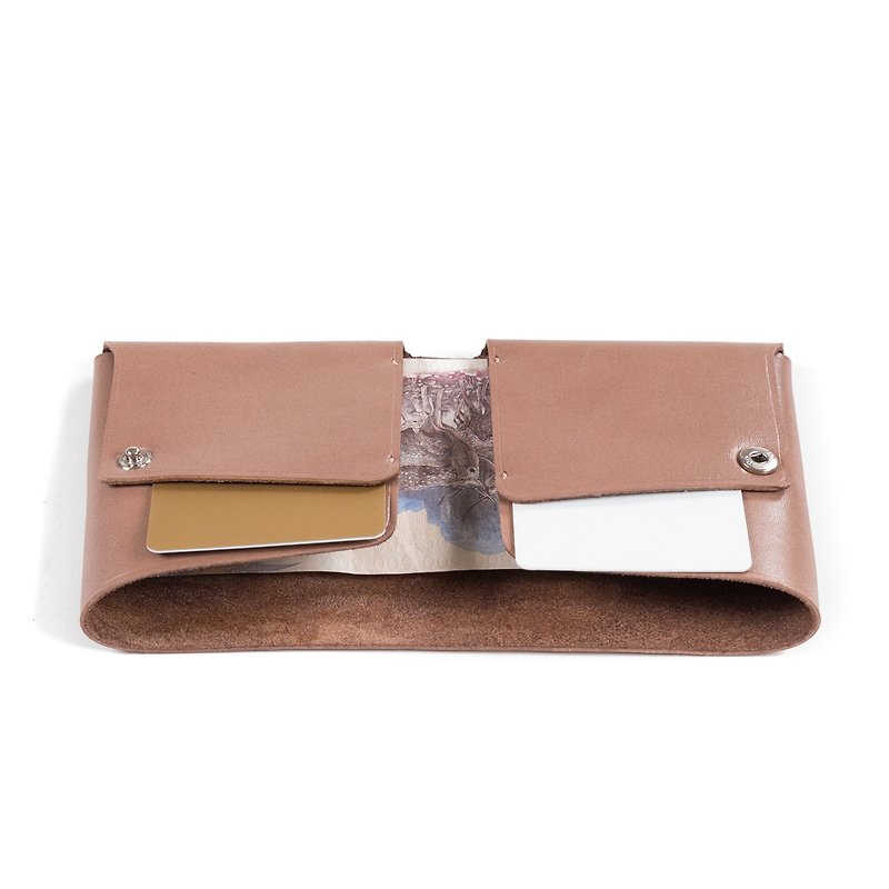 Patina leather handmade Mini 6 card mini short clip - Wallets - Genuine Leather Khaki