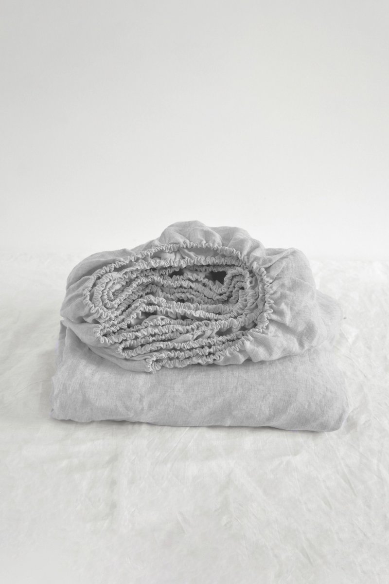 Light gray linen fitted sheet / Softened linen bed sheet / Deep pocket - 寢具/床包 - 亞麻 灰色