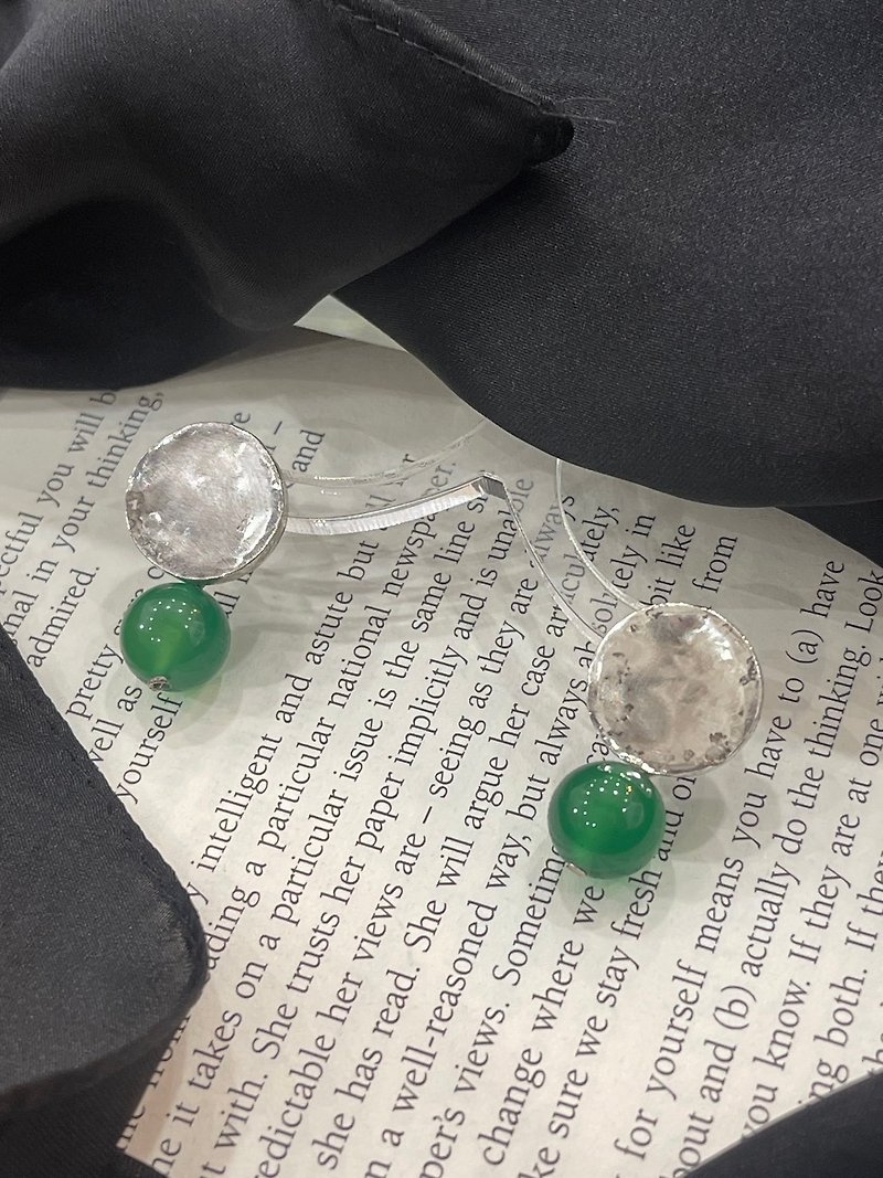 [Earrings] Green Jade and Silver Disc Earrings - Mother's Day/Graduation Gift/Valentine's Day Gift - ต่างหู - เงินแท้ สีเขียว