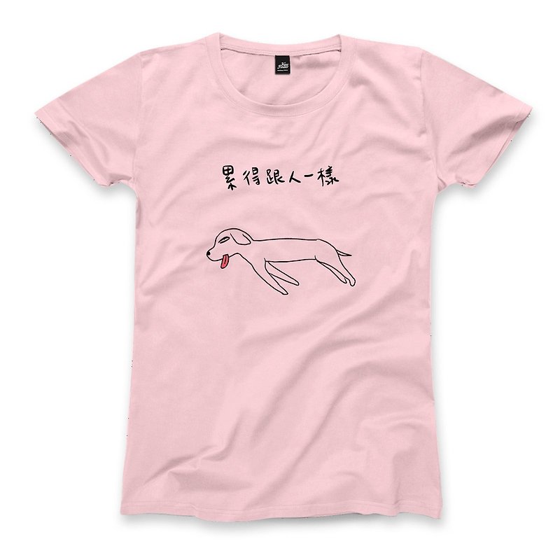 人間として疲れた - ピンク - 女性のTシャツ - Tシャツ - コットン・麻 ピンク