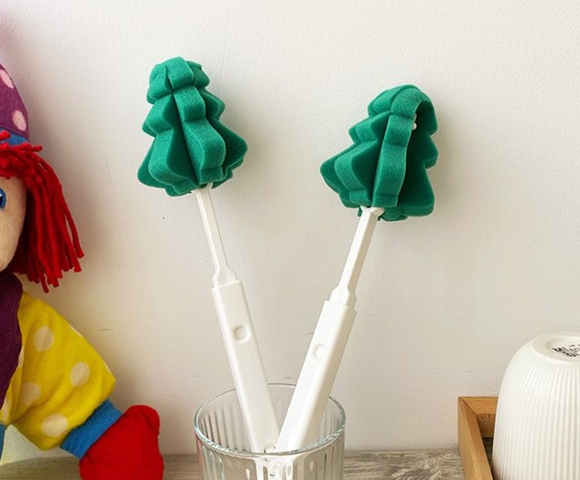 Keusn 2pcs Lengthened Retractable Christmas Tree Sponge Cup Brush Tree Multifunctional Kitchen Cleaning Decontamination Bottle Brush, Size: 30