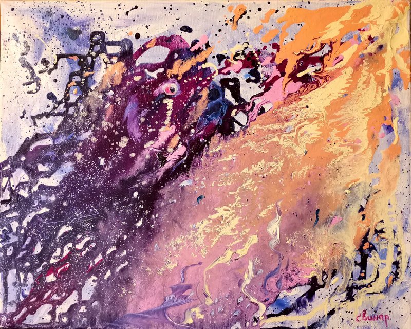 海洋藝術原創油畫抽象魚海洋畫布藝術家 Svinar Oksana - 其他 - 其他材質 多色