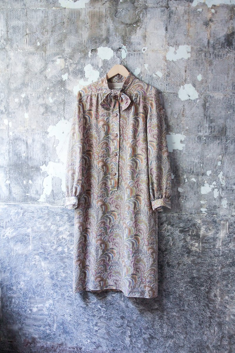 袅袅 Department Store-Vintage Pastel Amoeba Small Bow Tie Dress - One Piece Dresses - Other Materials 