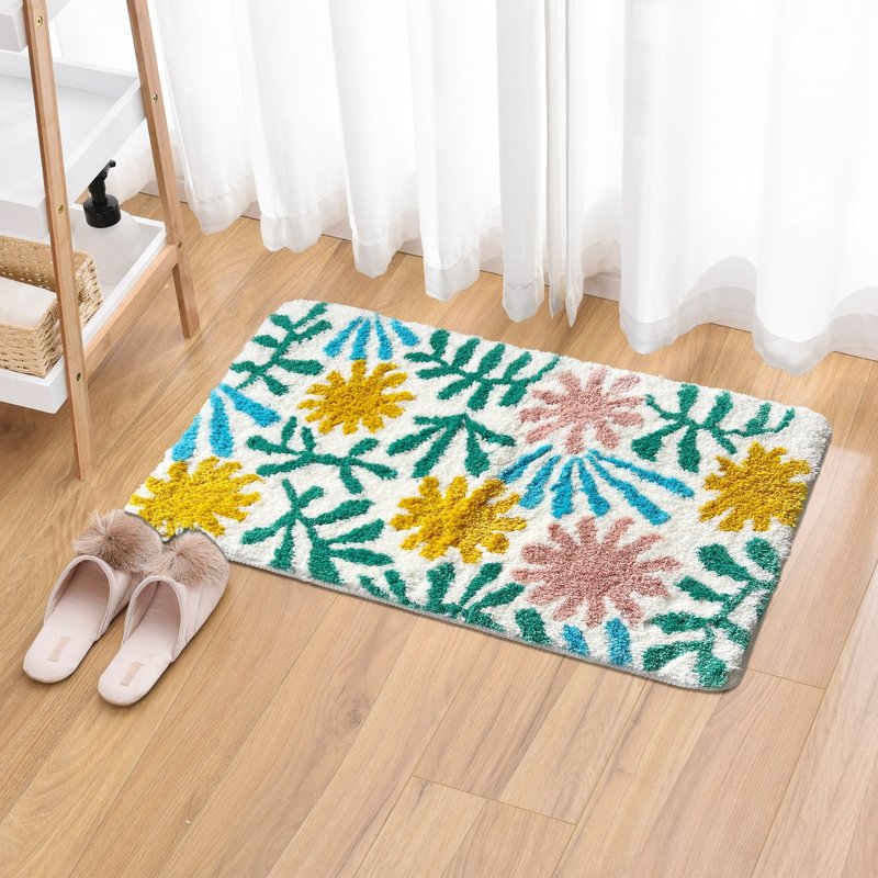 Colorful Flowers Bath Mat Cute Soft Absorbent Non-slip Bathroom Rug Floor Pad - พรมปูพื้น - เส้นใยสังเคราะห์ หลากหลายสี