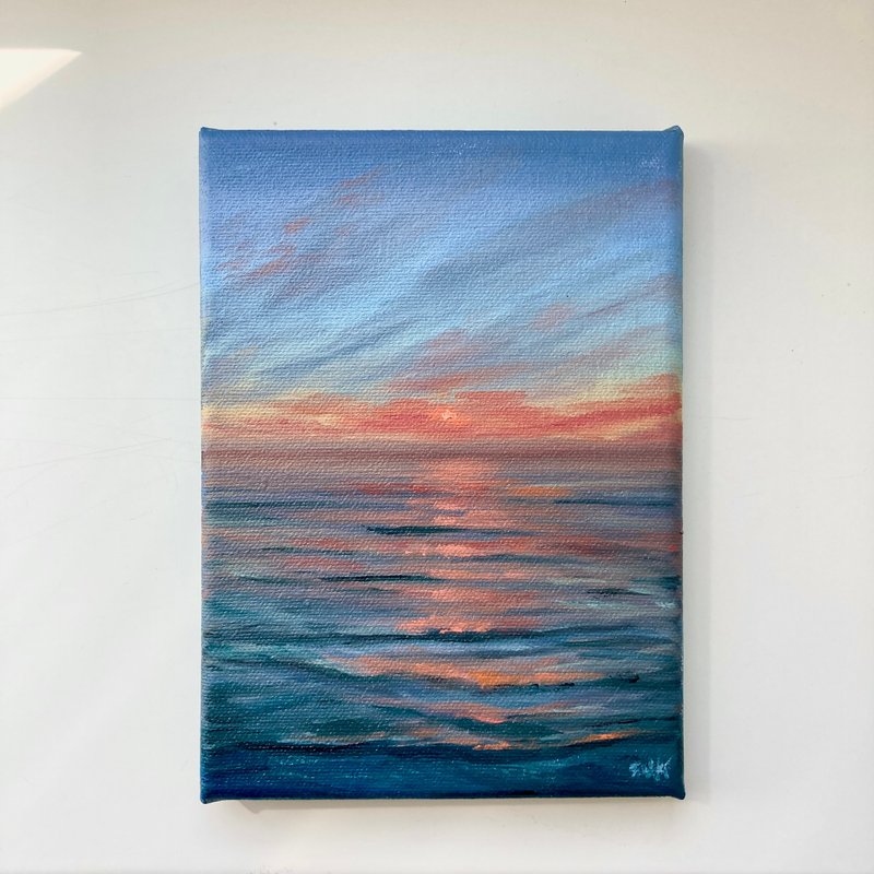 Landscape Painting Original Oil Canvas Art Sunset Ocean Painting Seascape Decor - โปสเตอร์ - ผ้าฝ้าย/ผ้าลินิน สีน้ำเงิน