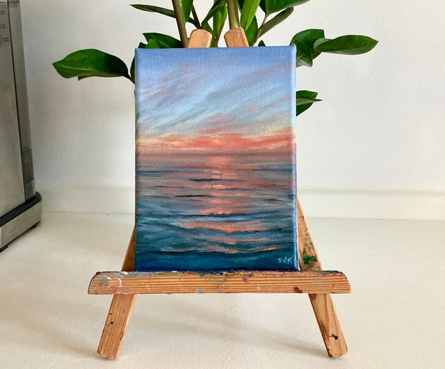 風景画 オリジナル 油絵 キャンバスアート 夕焼け 海の絵画 海景