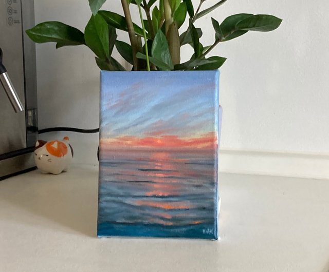 風景画 オリジナル 油絵 キャンバスアート 夕焼け 海の絵画 海景
