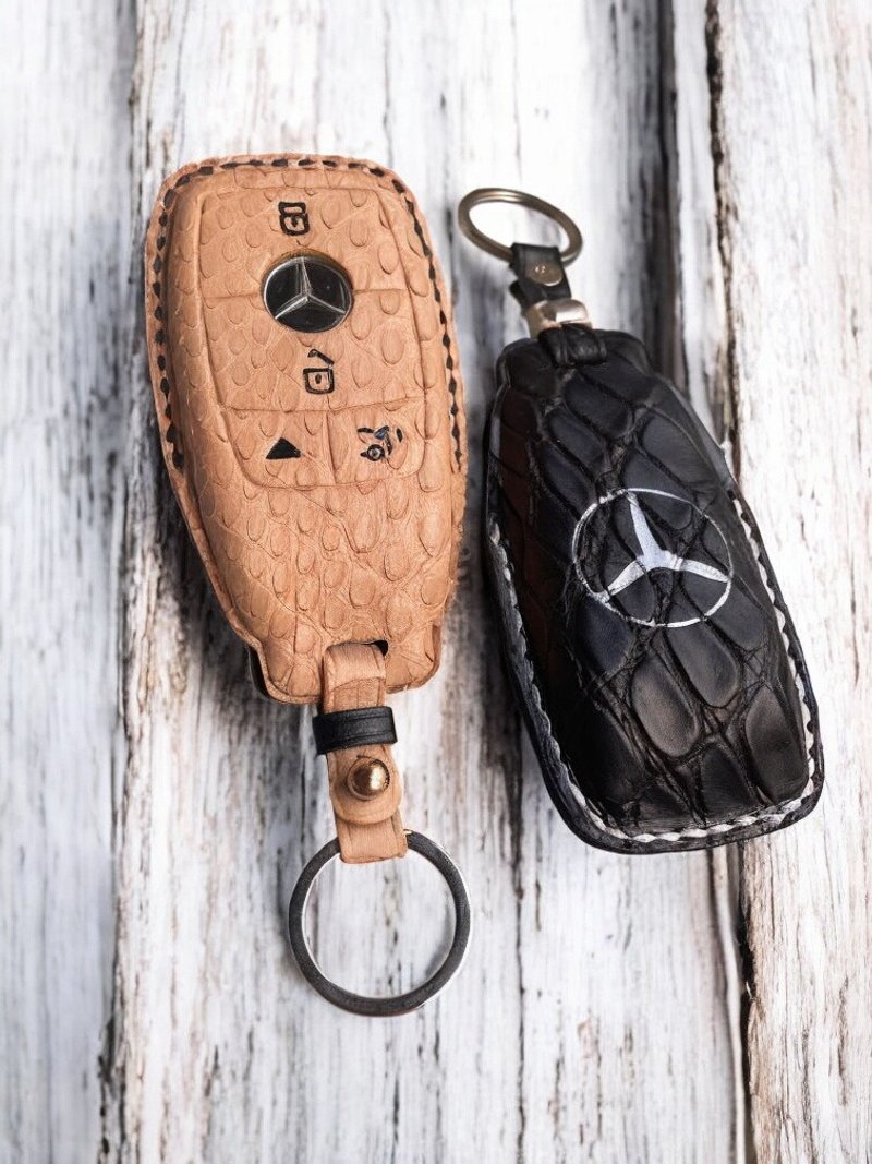 Mercedes-Benz 車鑰匙皮套 鱷魚鱷魚皮 - 鑰匙圈/鑰匙包 - 真皮 黑色