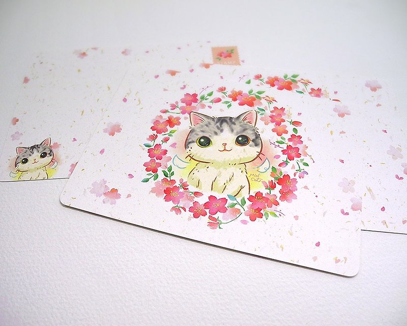 Old Style_Four Seasons Series-Sakura Meow Meow Postcard - Cards & Postcards - Paper Pink