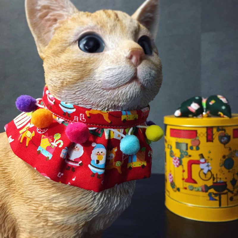 2016聖誕節限定 紅色聖誕派對圍巾 彩色波 寵物項圈 客製化 - 項圈/牽繩 - 棉．麻 多色