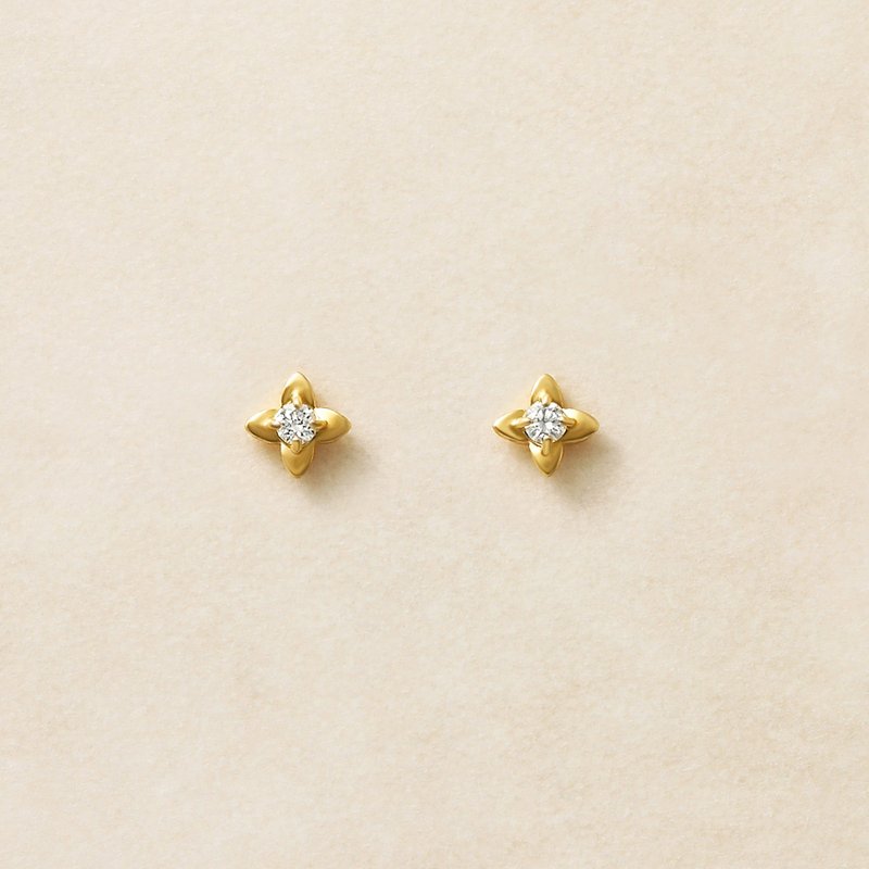【Second Earrings】 18K 黃金迷你花朵耳環0.04ct - 耳環/耳夾/耳骨夾 - 貴金屬 