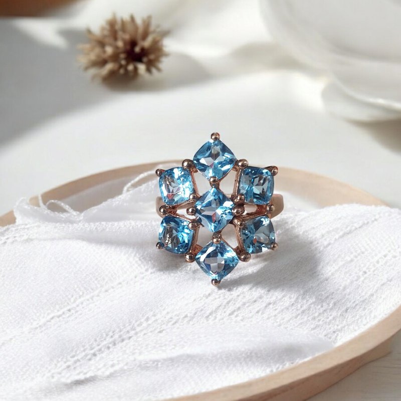 Sky blue tolaz ring, silver925 rose gold plated frame - General Rings - Gemstone Blue