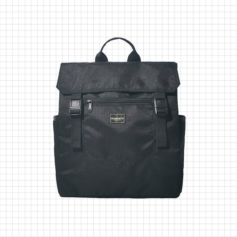 BJ2 square textured backpack (small) BJ2-1325-BK-S [Taiwanese original bag brand] - กระเป๋าเป้สะพายหลัง - ไนลอน สีดำ
