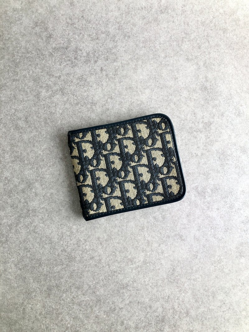 【 日本直送　名牌中古包 】Christian Dior クリスチャン ディオール トロッター 財布 ネイビー ジャガード レザー 二つ折り財布 knuihe - 錢包/皮夾/長短夾 - 真皮 藍色