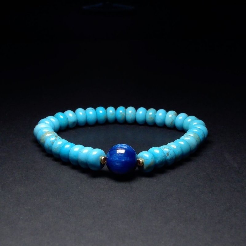 Blue Rutilated Quartz with Turquoise Harmony and Trust Men's Bracelet QBR-00036 - สร้อยข้อมือ - คริสตัล 