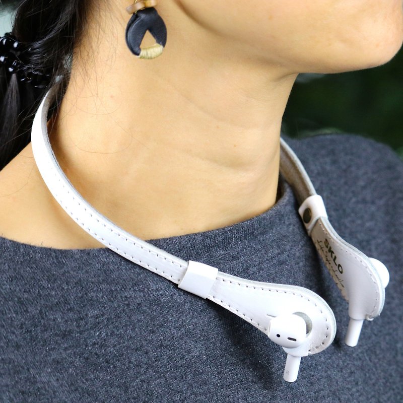 Earphone neck holder iHooc for AirPods - หูฟัง - หนังแท้ ขาว