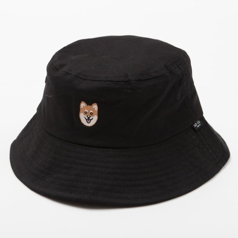 【Pjai】Embroidery Bucket Hat - Black//Denim (AH100) - Hats & Caps - Cotton & Hemp Black