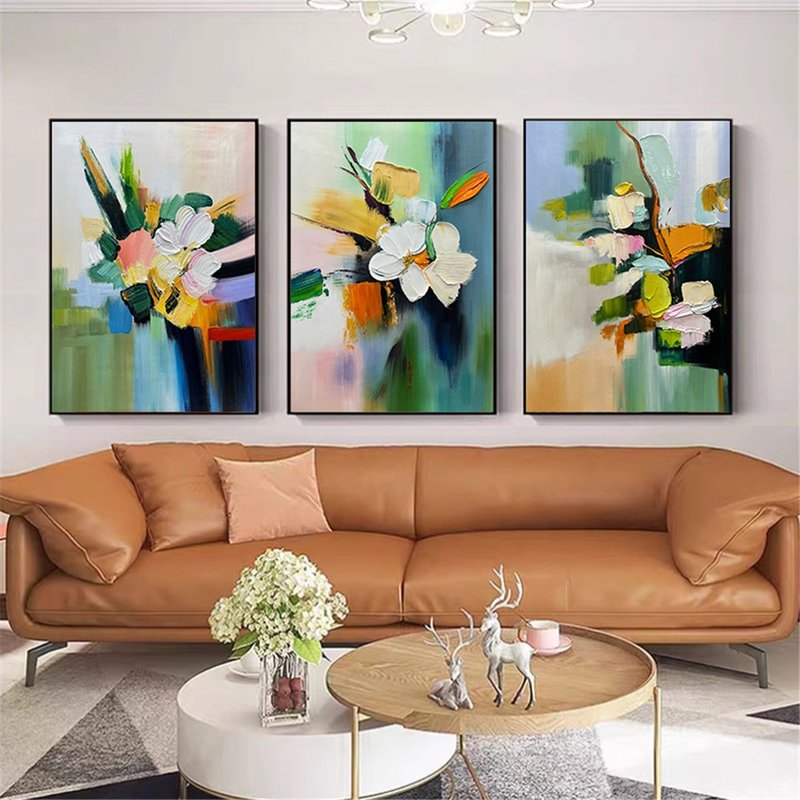 春花 手繪油畫/抽象/原創商品/裝飾畫/掛畫/客廳/走廊/沙發背景畫 - 海報/掛畫/掛布 - 亞麻 多色