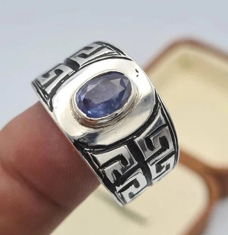 Sapphire Unheated Untreated Natural Blue Ceylon Neelam Stone Jewelry Handmade - 戒指 - 寶石 藍色