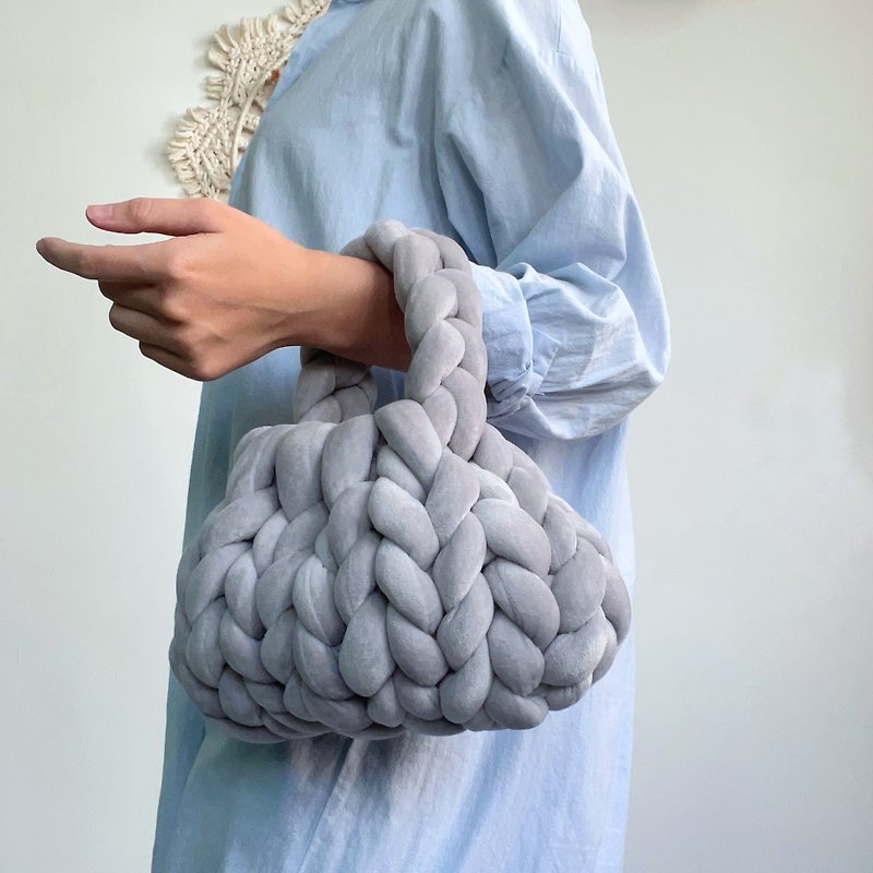 Icelandic cotton woven gray cloud hand small waste bag - Handbags & Totes - Cotton & Hemp Gray