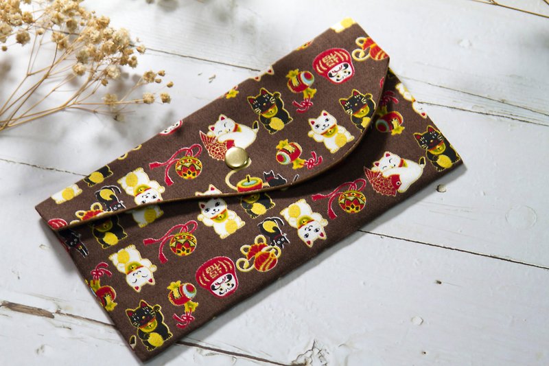 【Gi LAI】10*20Cm Lucky Red Packet Bag Passbook Bag-Japanese Mascot - Wallets - Cotton & Hemp Brown