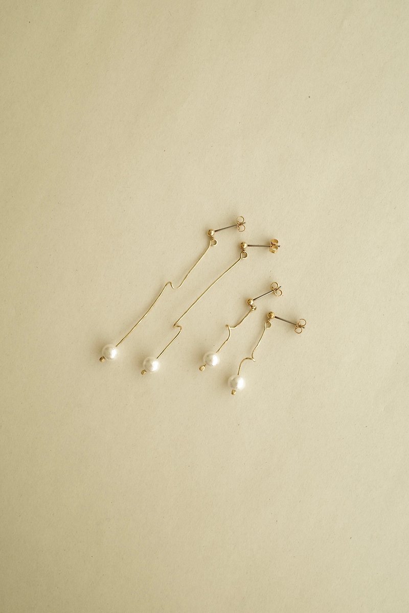 简の线 - Earrings & Clip-ons - Other Materials White