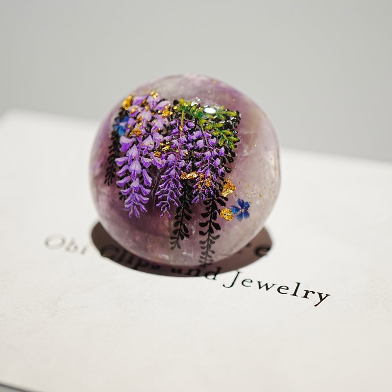 春季早鳥優惠2025 天然紫水晶與紫藤、金箔的腰帶扣 髮束夾 胸針 - 其他 - 寶石 紫色