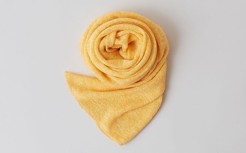 Linen Knit Stall Yellow - ผ้าพันคอ - ผ้าฝ้าย/ผ้าลินิน สีเหลือง