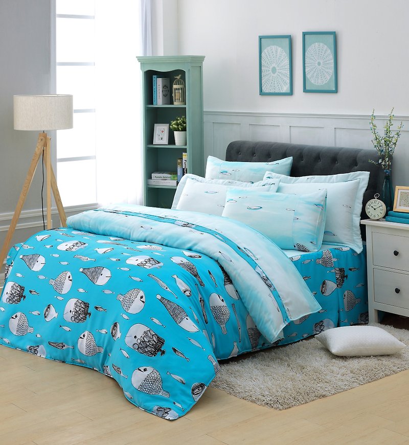 Double size sea sound - Tencel dual-use bedding set of six [100% Lysell] emperor fold design - Bedding - Silk Blue