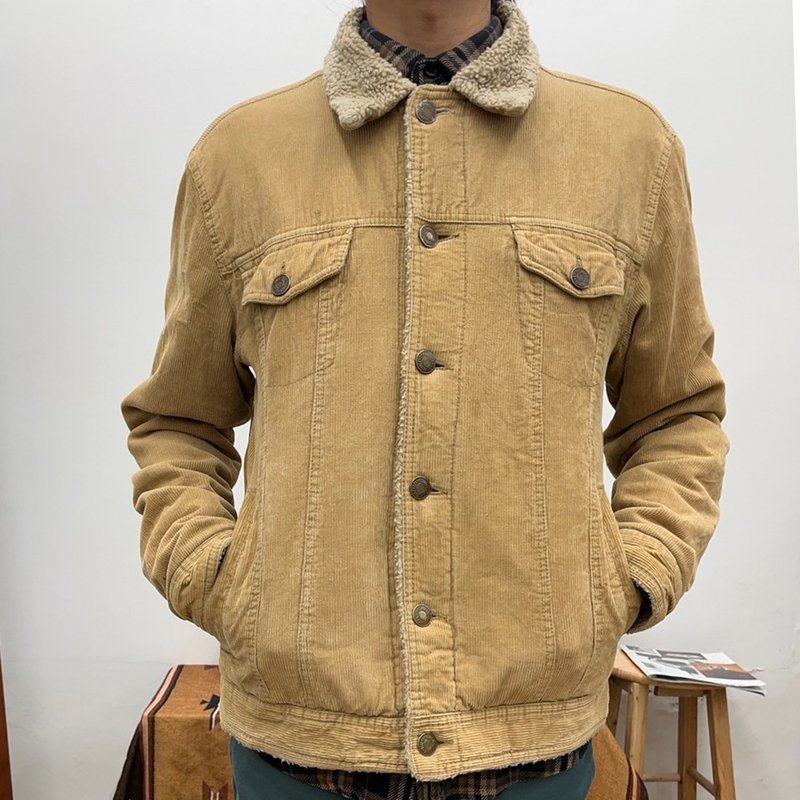 AEROPOSTALE light Khaki corduroy jacket vintage second-hand lining cotton lambswool - Men's Coats & Jackets - Cotton & Hemp Khaki