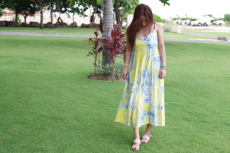 Uneven dyeing Tiered Dress &lt;Summer lemon&gt;