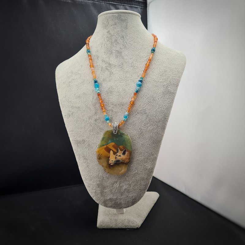 Desert fox fenech necklace with big ears Hand painted jewelry miniature painting - 項鍊 - 石頭 黃色