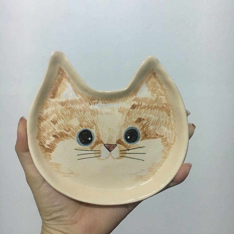 Cat plate - จานและถาด - ดินเผา สีกากี
