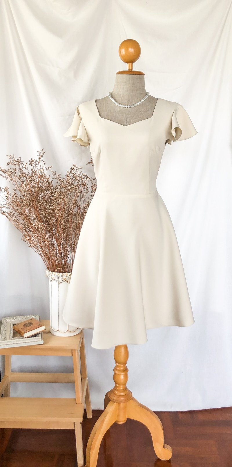 Cream khaki dress wedding party dress women clothing bridesmaids dress - 洋裝/連身裙 - 聚酯纖維 白色