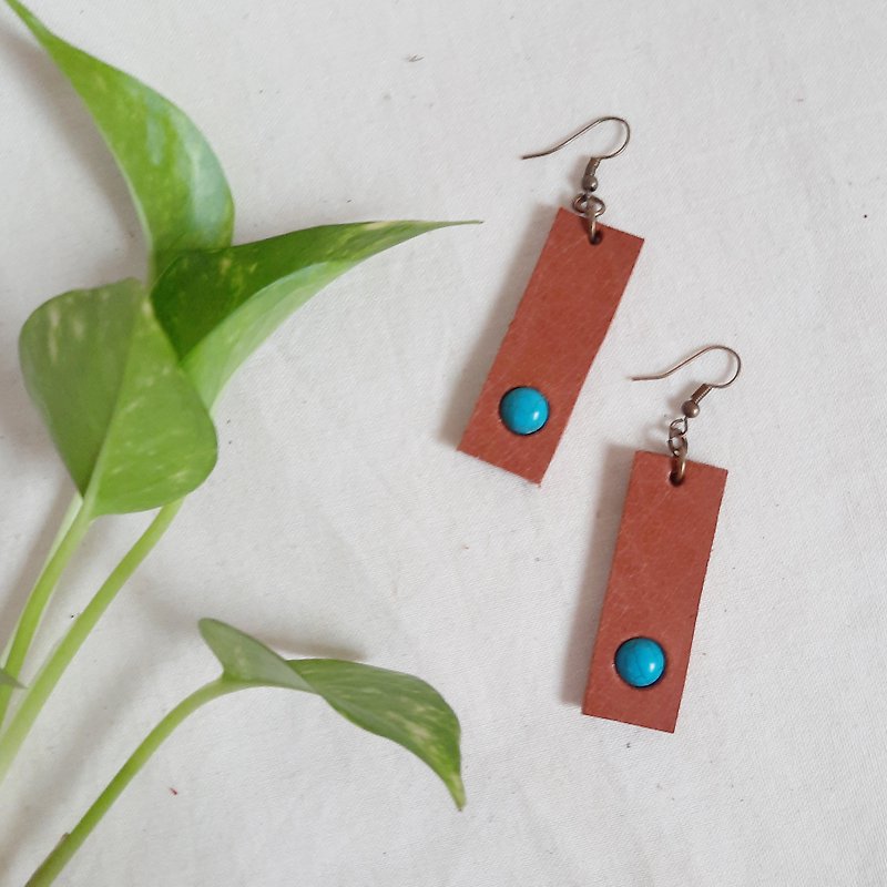 Genuine Leather Earrings & Clip-ons Brown - LEATHER EARRINGS / EARRINGS / TALL RECTANGLE TURQUOISE HOWLITE LEATHER EARRINGS
