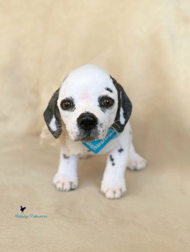 斑点狗小狗 狗 逼真的玩具 宠物肖像 - 公仔/玩偶 - 聚酯纖維 白色