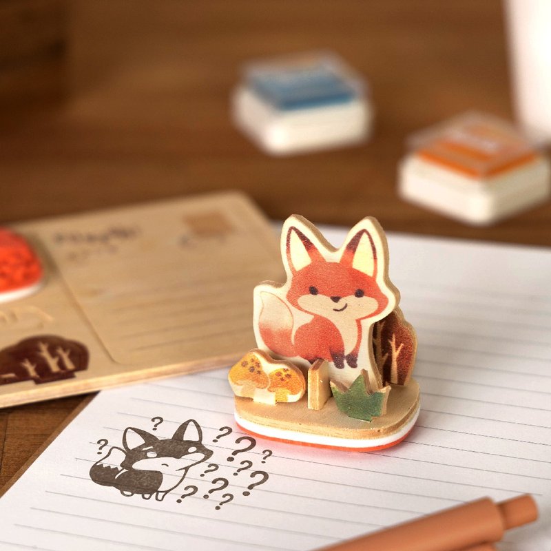 DIY印章明信片【印好萌-森林小狐】動物 木製模型玩具 - 木工/竹藝/紙雕 - 木頭 橘色