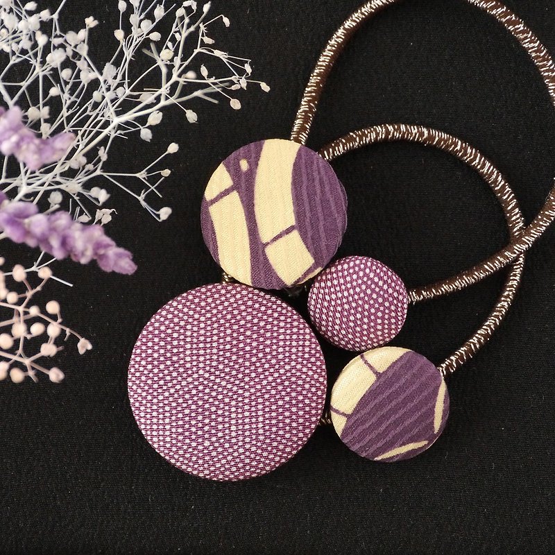 Happy hair ornament Kimono hair rubber dot pattern 2 pieces - Hair Accessories - Cotton & Hemp Purple