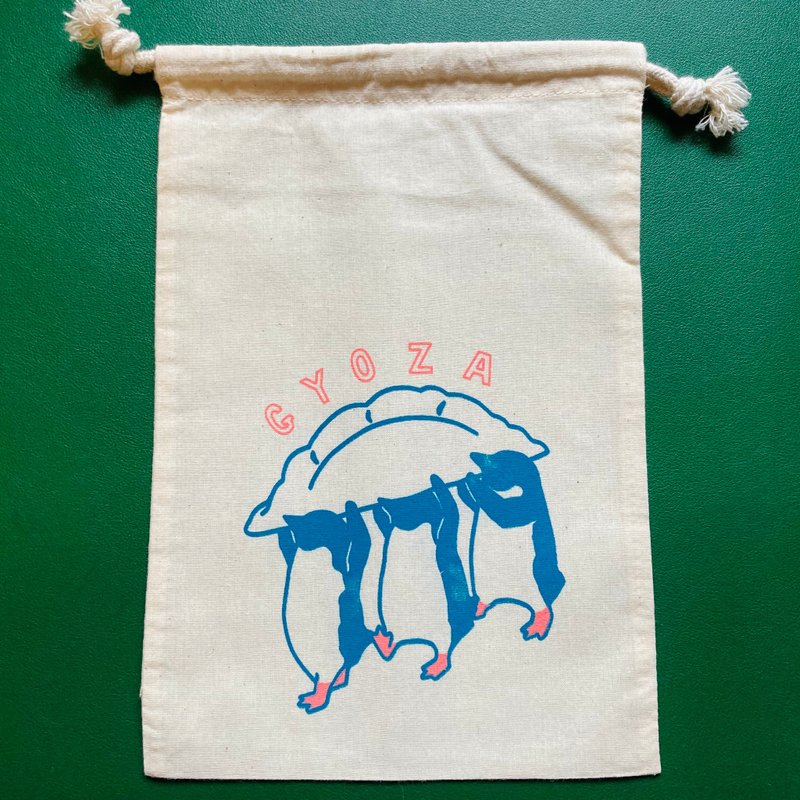 Penguin [Drawstring Bag] Gyoza Delivery - กระเป๋าเครื่องสำอาง - ผ้าฝ้าย/ผ้าลินิน สีน้ำเงิน