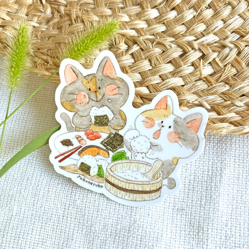 ステッカー ー ねことおにぎり - 貼紙 - 防水材質 多色