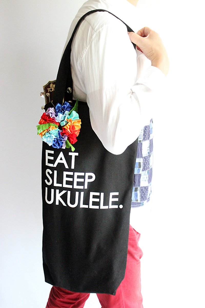 Ukulele bag,rainbow flower included,ukuelestrap,ukulelebag, - 手提包/手提袋 - 棉．麻 黑色