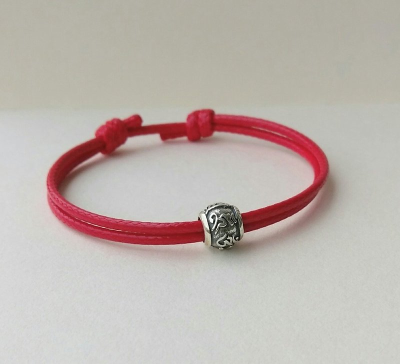 Lucky Pray for "Six Characters Big Mantra" Korean Wax Line Bracelet *** - สร้อยข้อมือ - เงินแท้ สีแดง