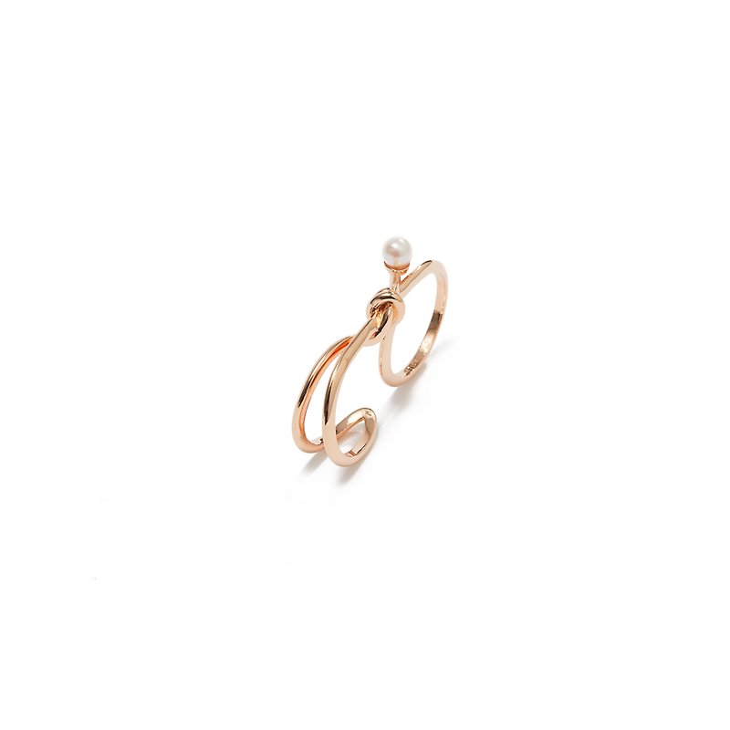 Knotted 2 Finger Ring 925 Silver Thick Plated 18K Gold Knotted 2 Finger Ring-Rose Gold - แหวนทั่วไป - ไข่มุก สึชมพู