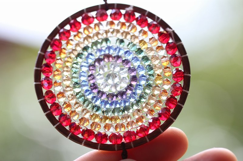 Rainbow color mandala suncatcher, for spiritual gift - Other - Glass Red