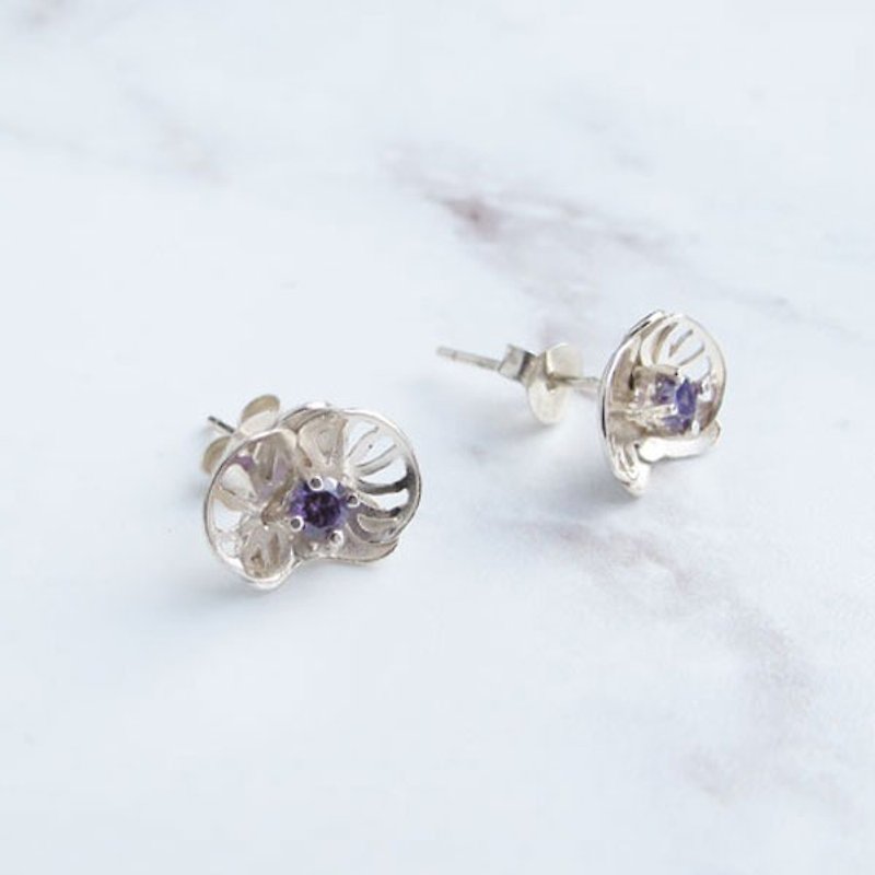 [Silver] hand-customized Orchid Series | handmade sterling silver Stone earrings | high-ranking officials Nanzi - ต่างหู - เงินแท้ สีเงิน