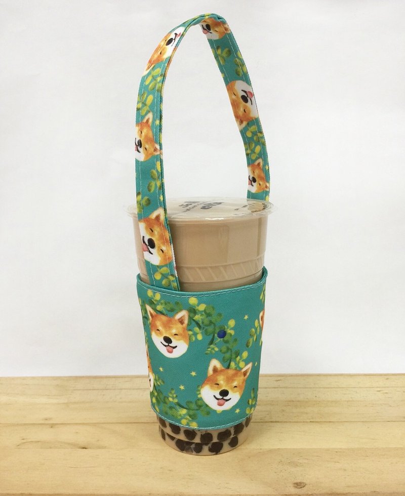 飲料杯提袋-葉子微笑橘柴犬 - 飲料提袋/杯套 - 其他材質 