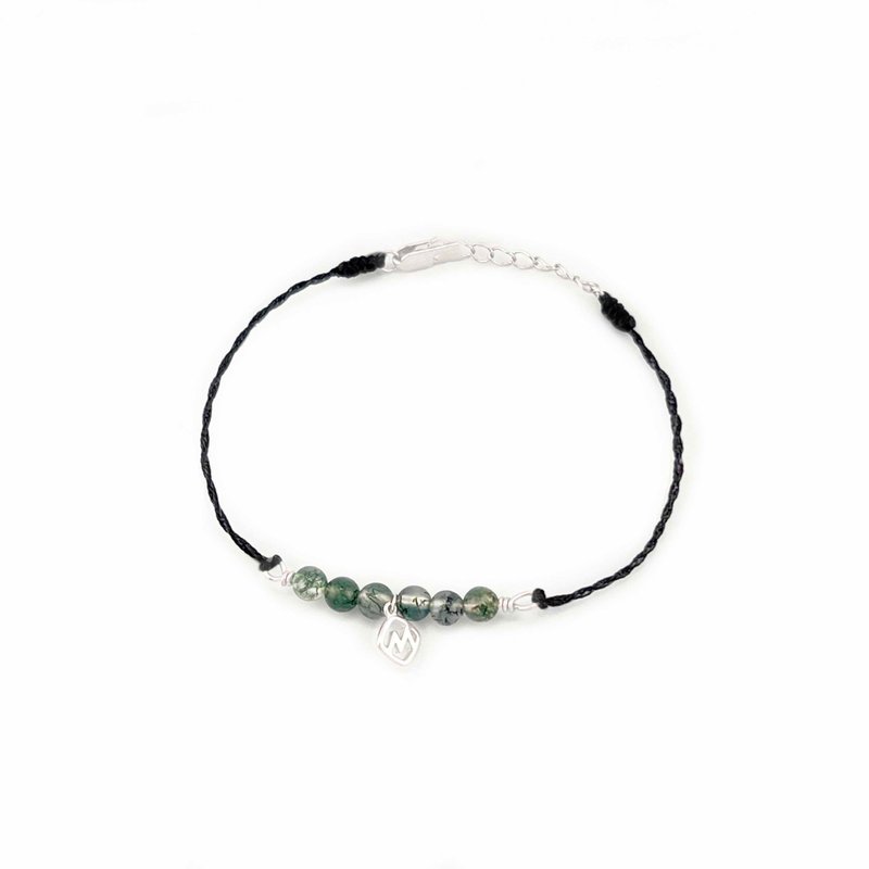 [Wax Braided Crystal Bracelet] Soothing Aquatic Agate Silver - Bracelets - Crystal Black