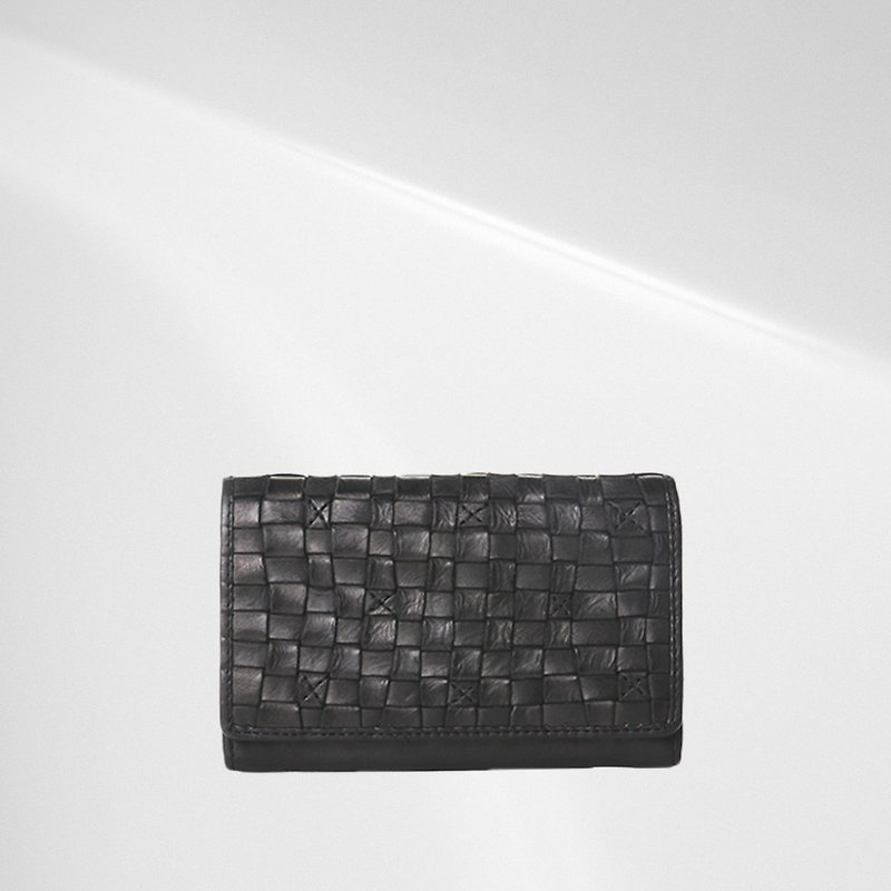 [Spain BIBA] Kansas Ka10 woven three-layer medium wallet black - Wallets - Genuine Leather Black