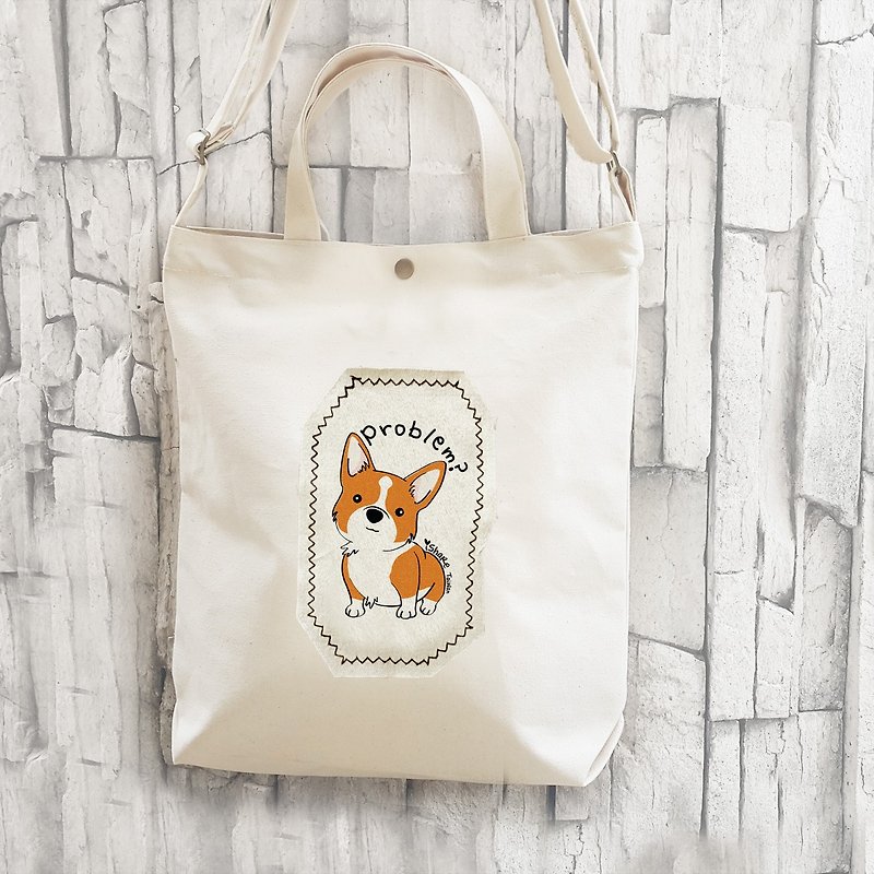 Keji no stained A4 hand sewn printed canvas bag / oblique bag / shoulder bag - Messenger Bags & Sling Bags - Cotton & Hemp White